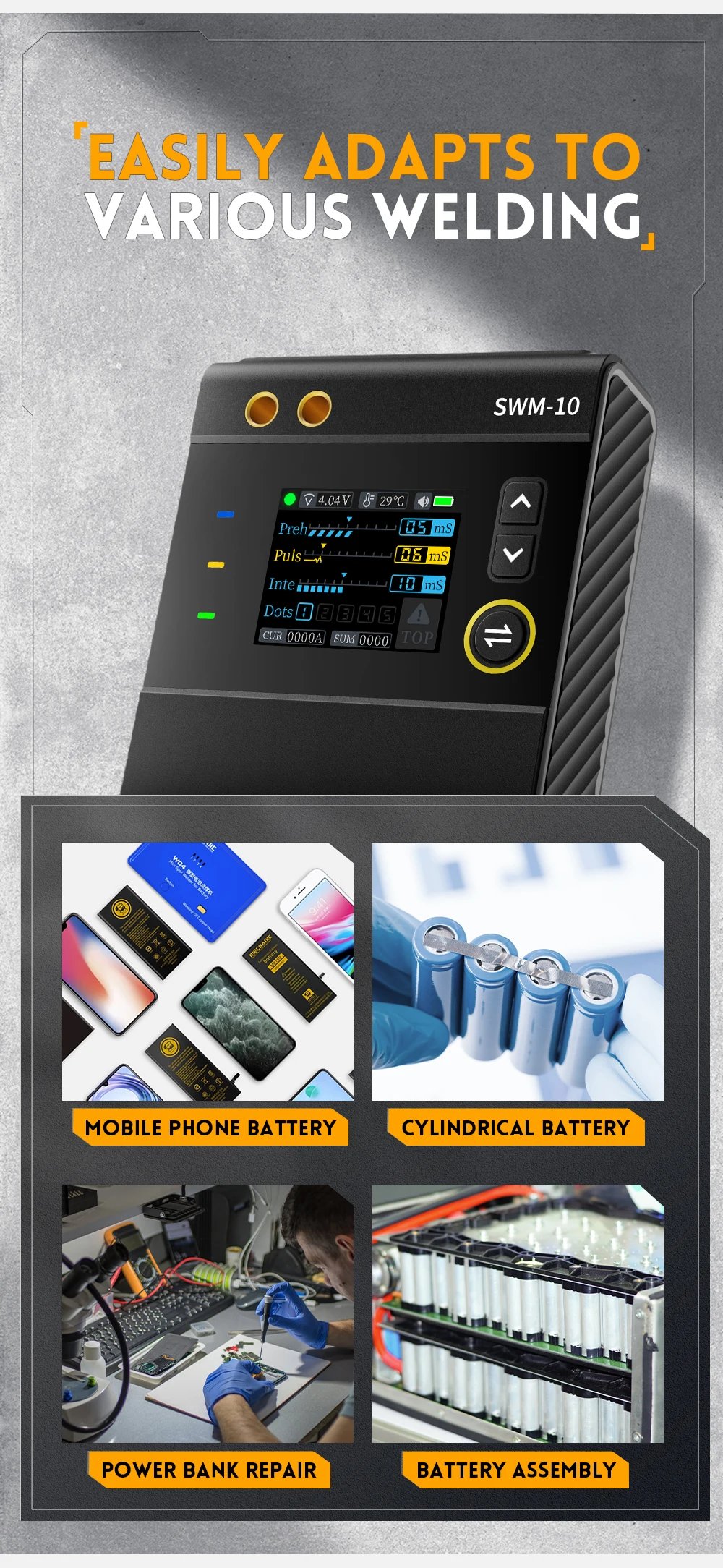 FNIRSI SWM-10 Portable Battery Spot Welder DIY Mini Welding Machine 18650 Battery Pack Welding Tool 5000mah Weldable 0.25mm